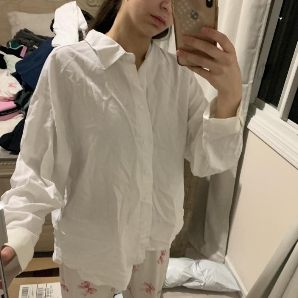 H&M White Button-Down Cotton Shirt
